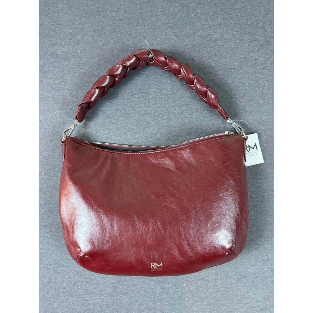 NWT Rebecca Minkoff Burgundy Braided Handle Hobo Shoulder Bag Faux Leather